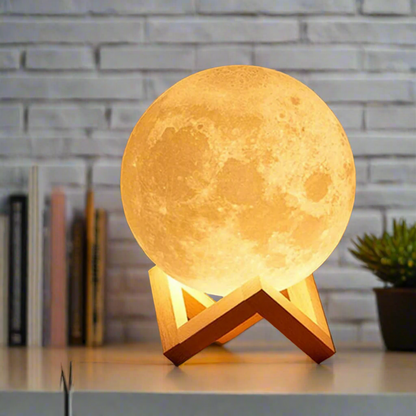 original led light up moon lamp on wooden stand