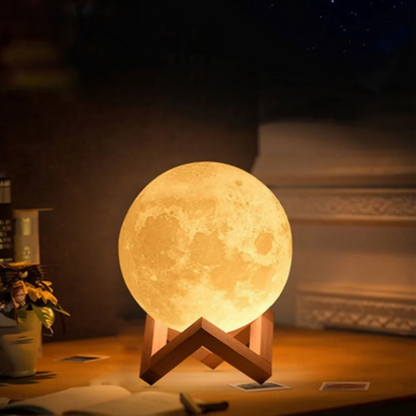 original led light up moon lamp on wooden stand